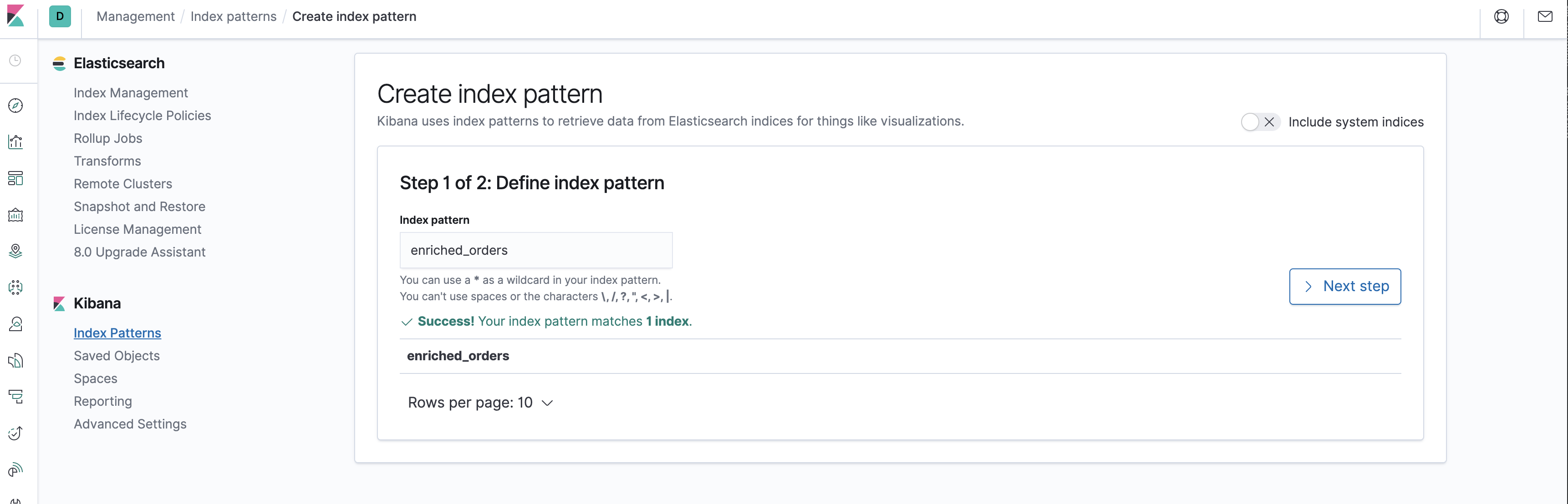 Create Index Pattern